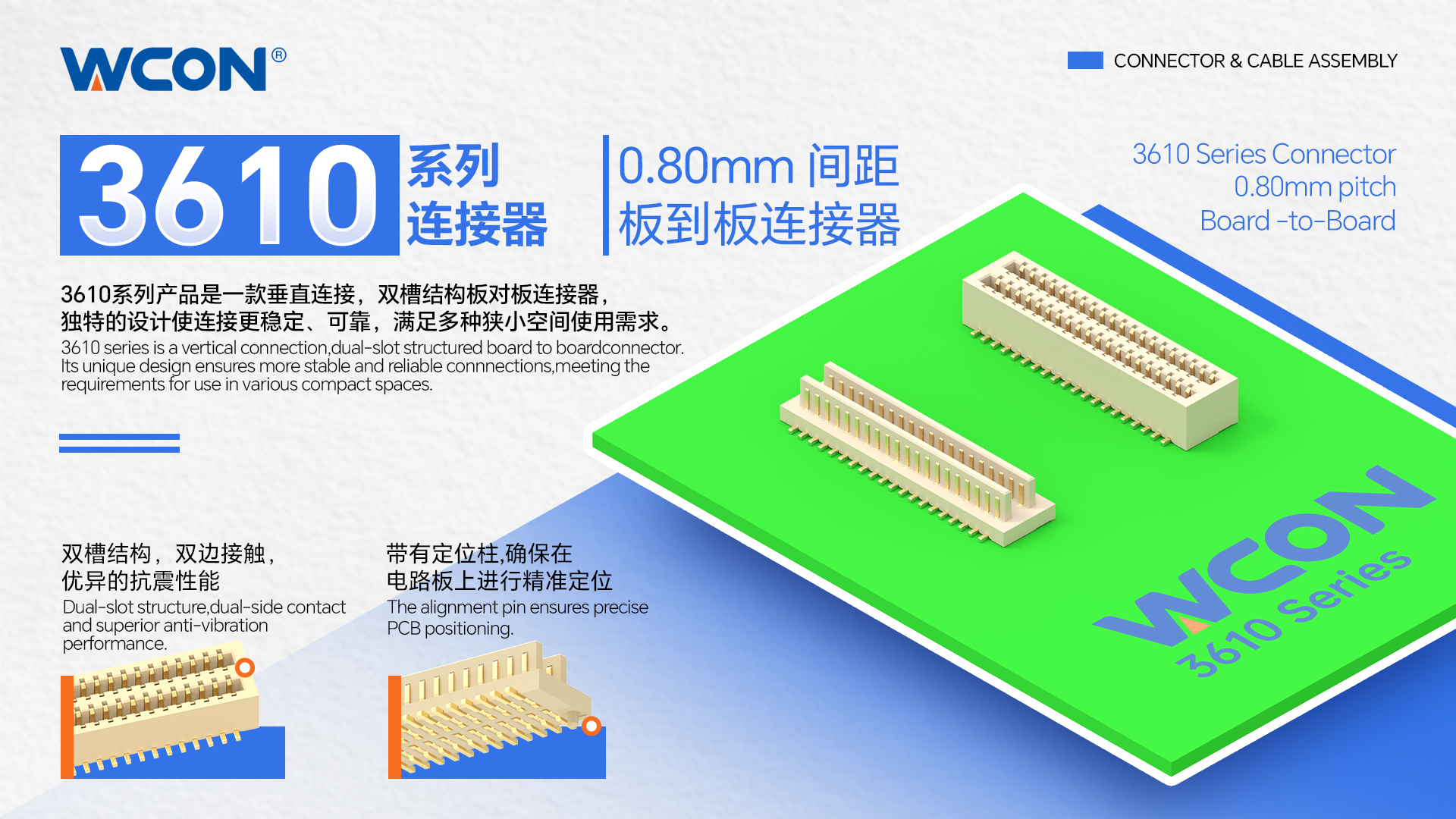 3610系列板對板連接器：0.80mm間距，支持雙向對配的高密度解決方案